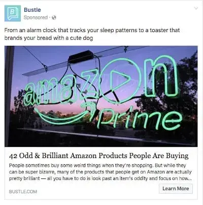 boosted post facebook ad example from bustle.