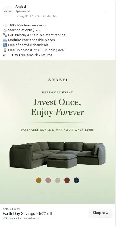 facebook ad example from anabei
