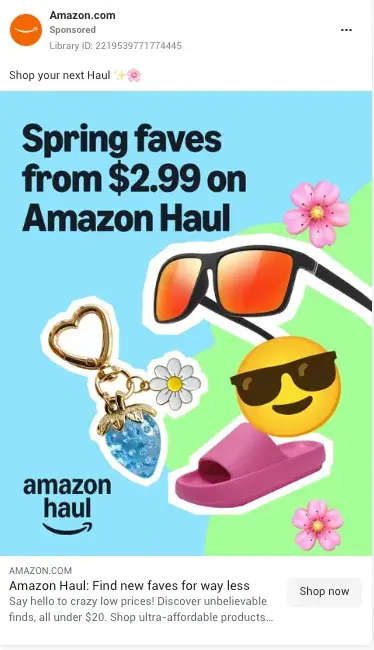 facebook ad example from amazon