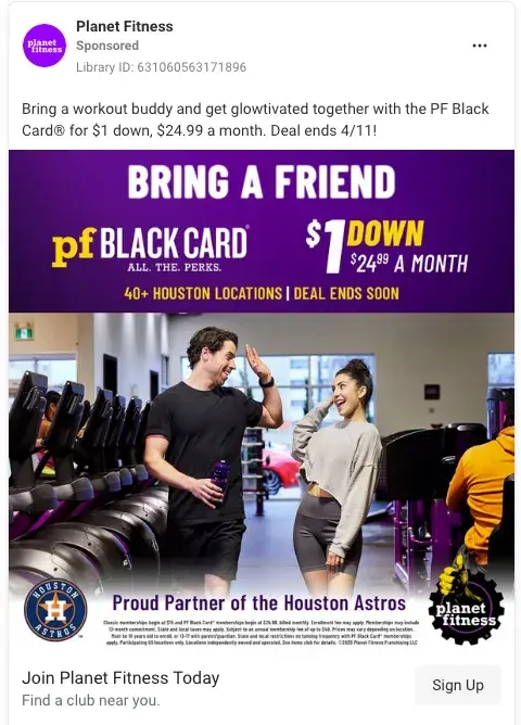 facebook ad examples like planet fitness make it easy to see what makes good ads.