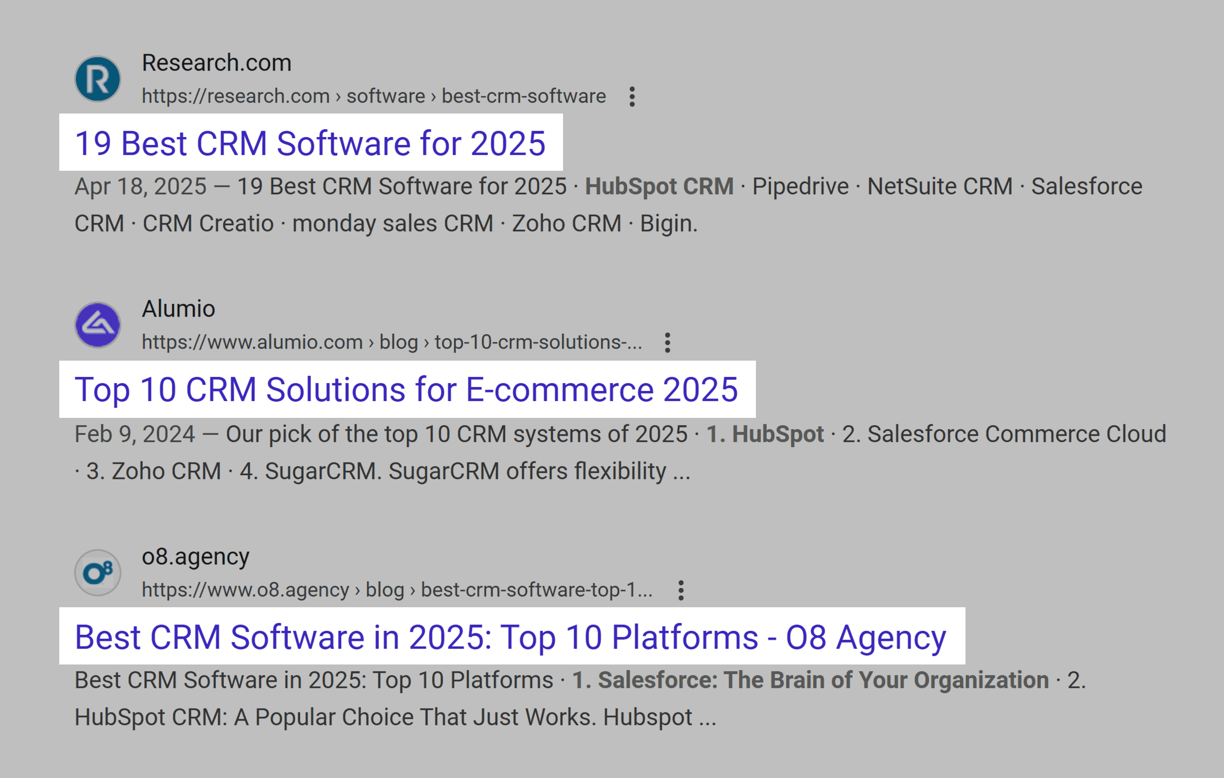Google SERP &ndash; Top 10 CRM