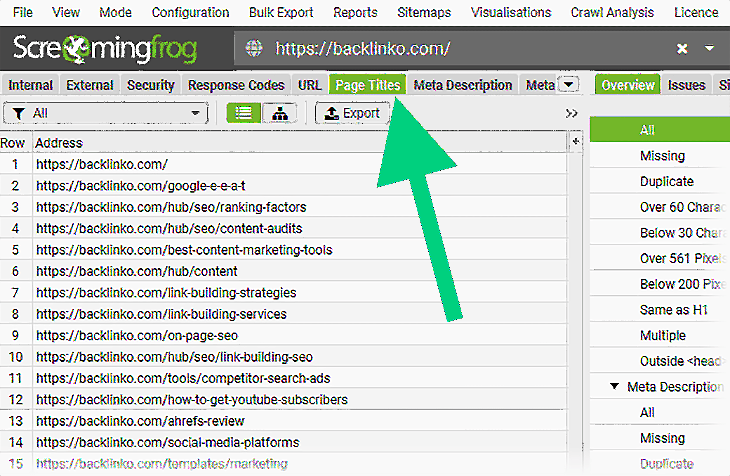 Screaming Frog &ndash; Backlinko &ndash; Page Titles