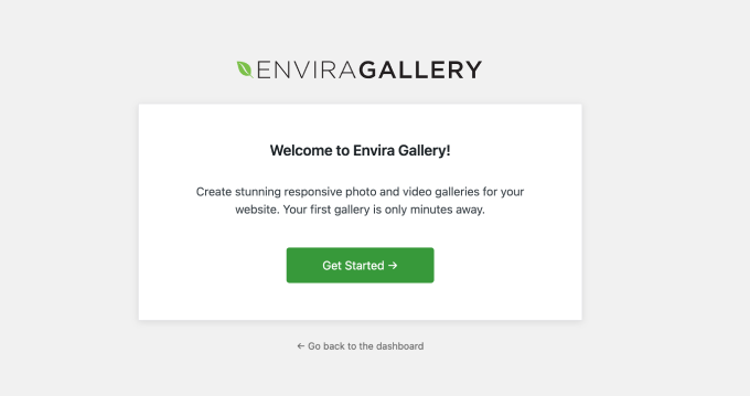 Envira Gallery setup startup page