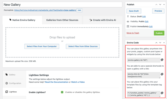 Envira Gallery shortcode