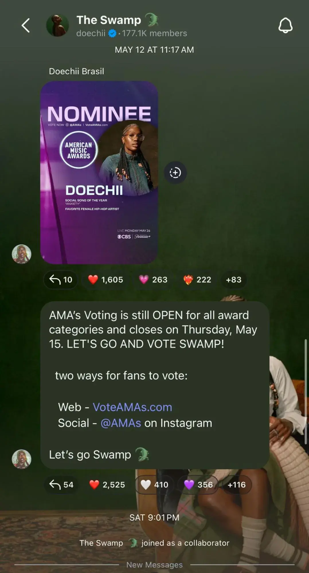 a screenshot of doechii’s broadcast channel title.d “the swamp”