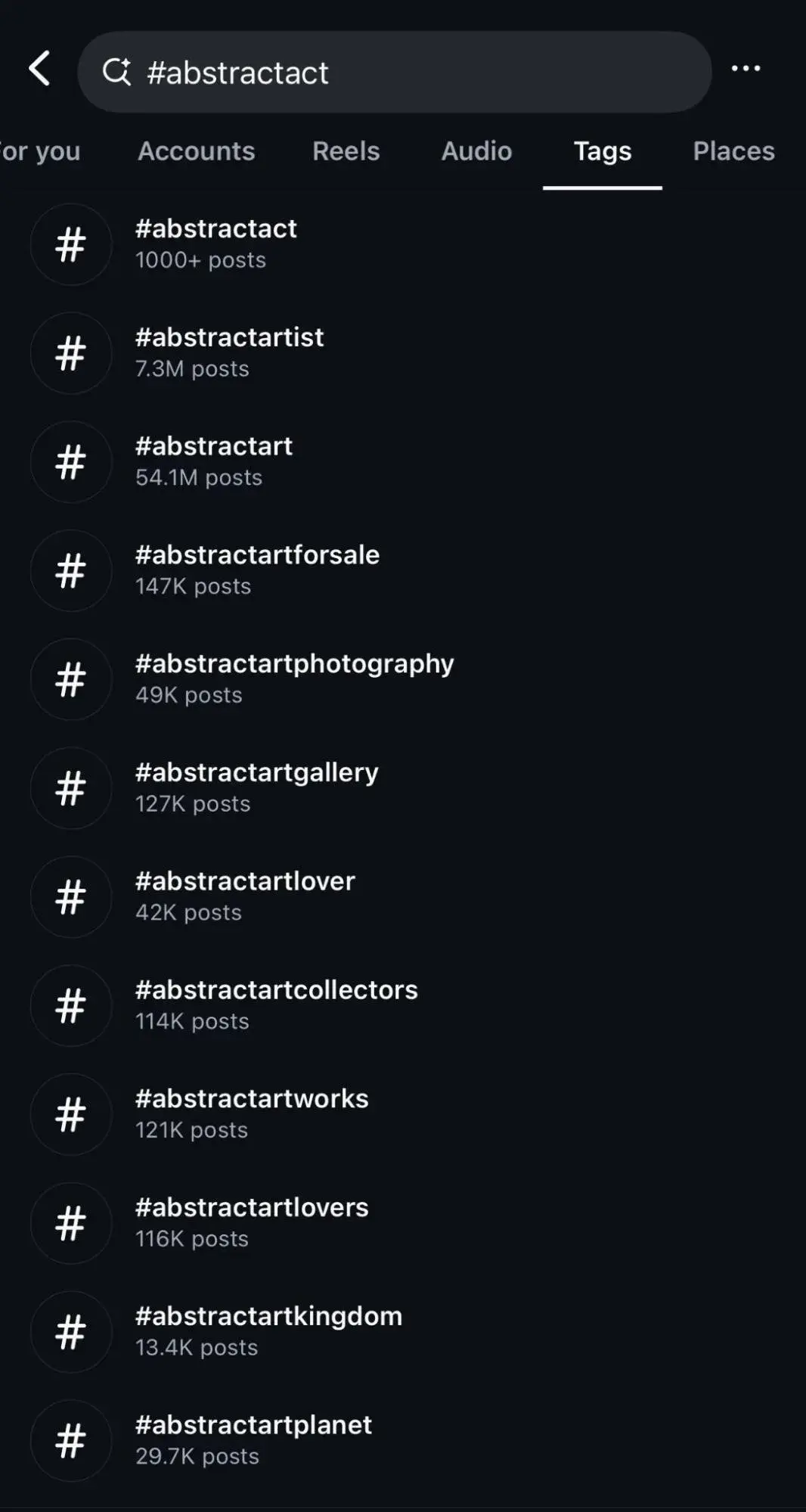 a screenshot of the tags section on instagram