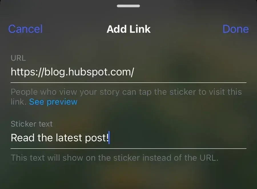 a screenshot demonstrating how to add a link to an instagram story