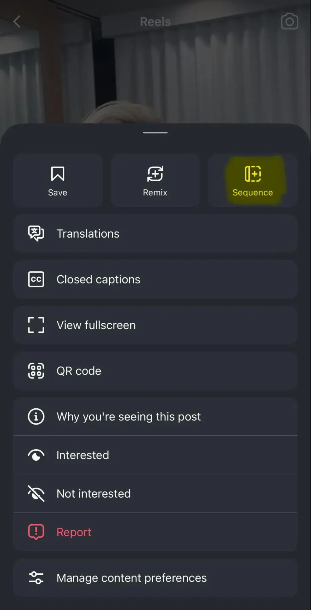 a screenshot showcasing where instagram users can sequence a reel of their choice