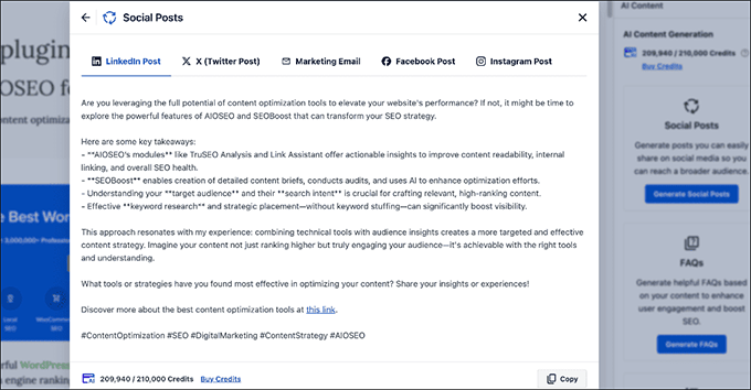Easily generate social media posts in WordPress using AI