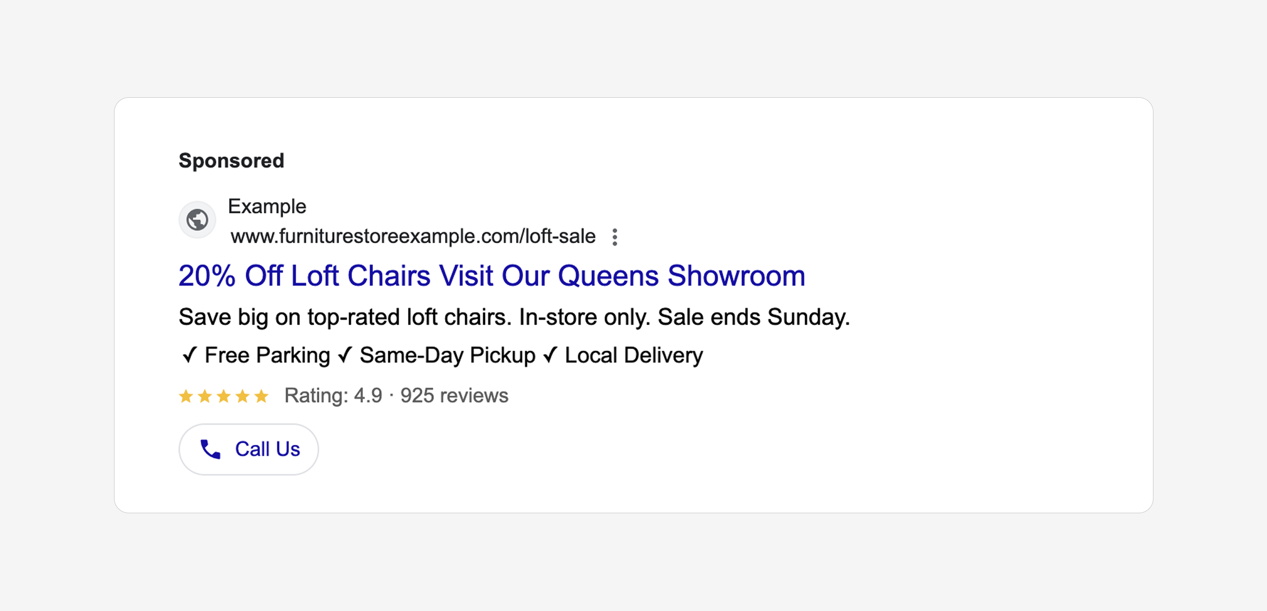 Google Search Ad Mockup – Local furniture store
