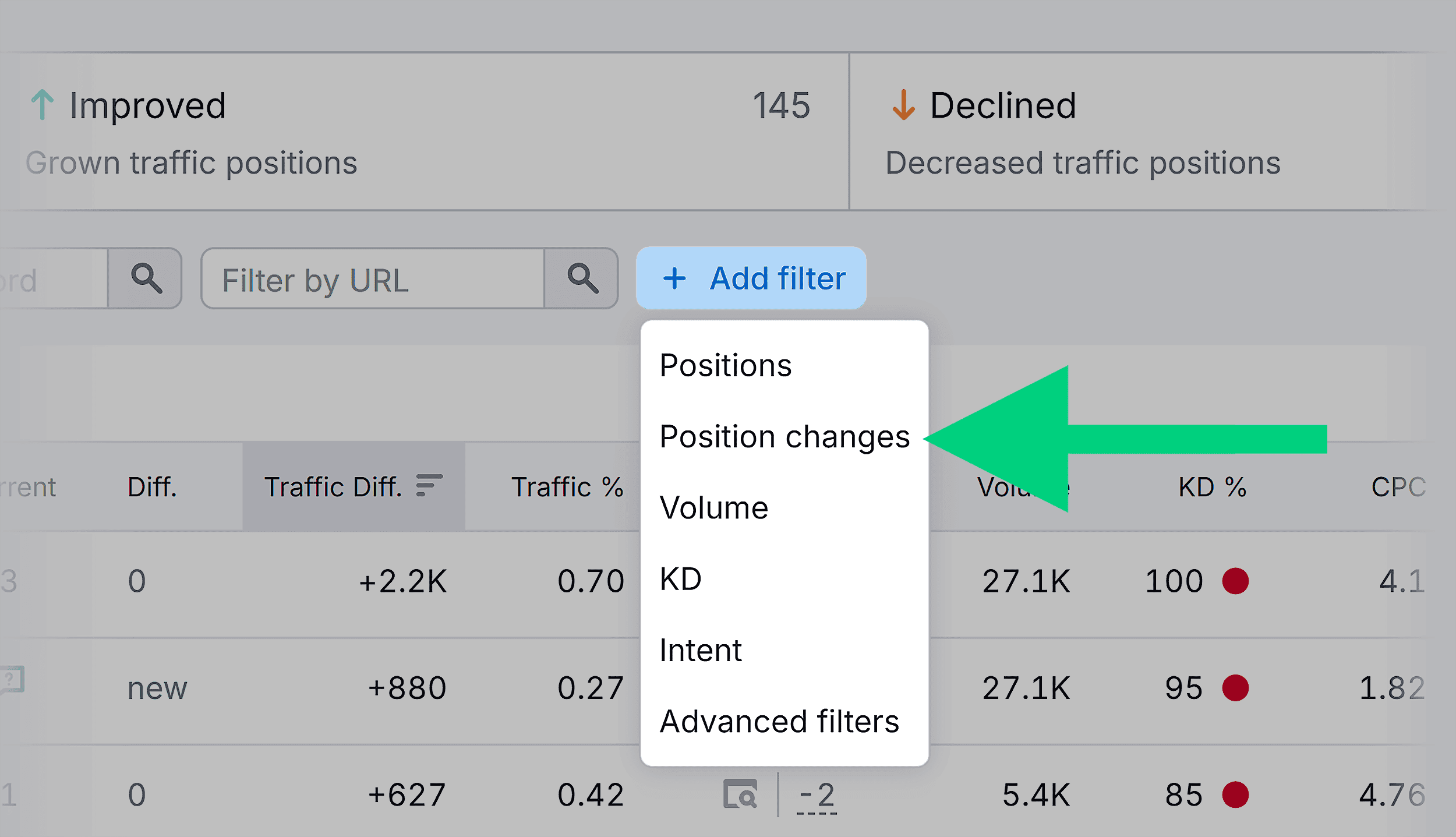 Organic Research – Moz – Position Changes – Add filter
