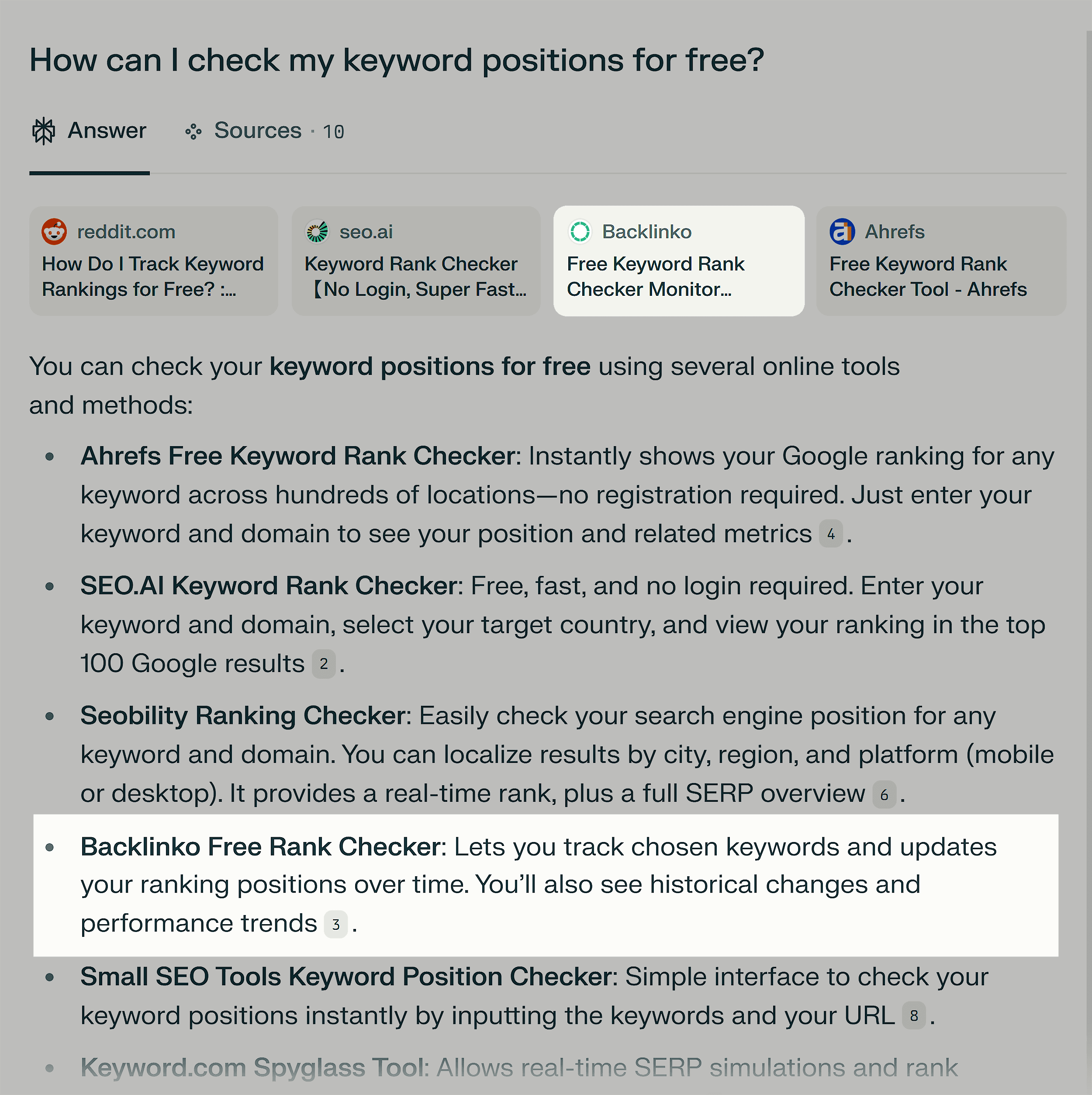 Perplexity – Check keyword positions for free