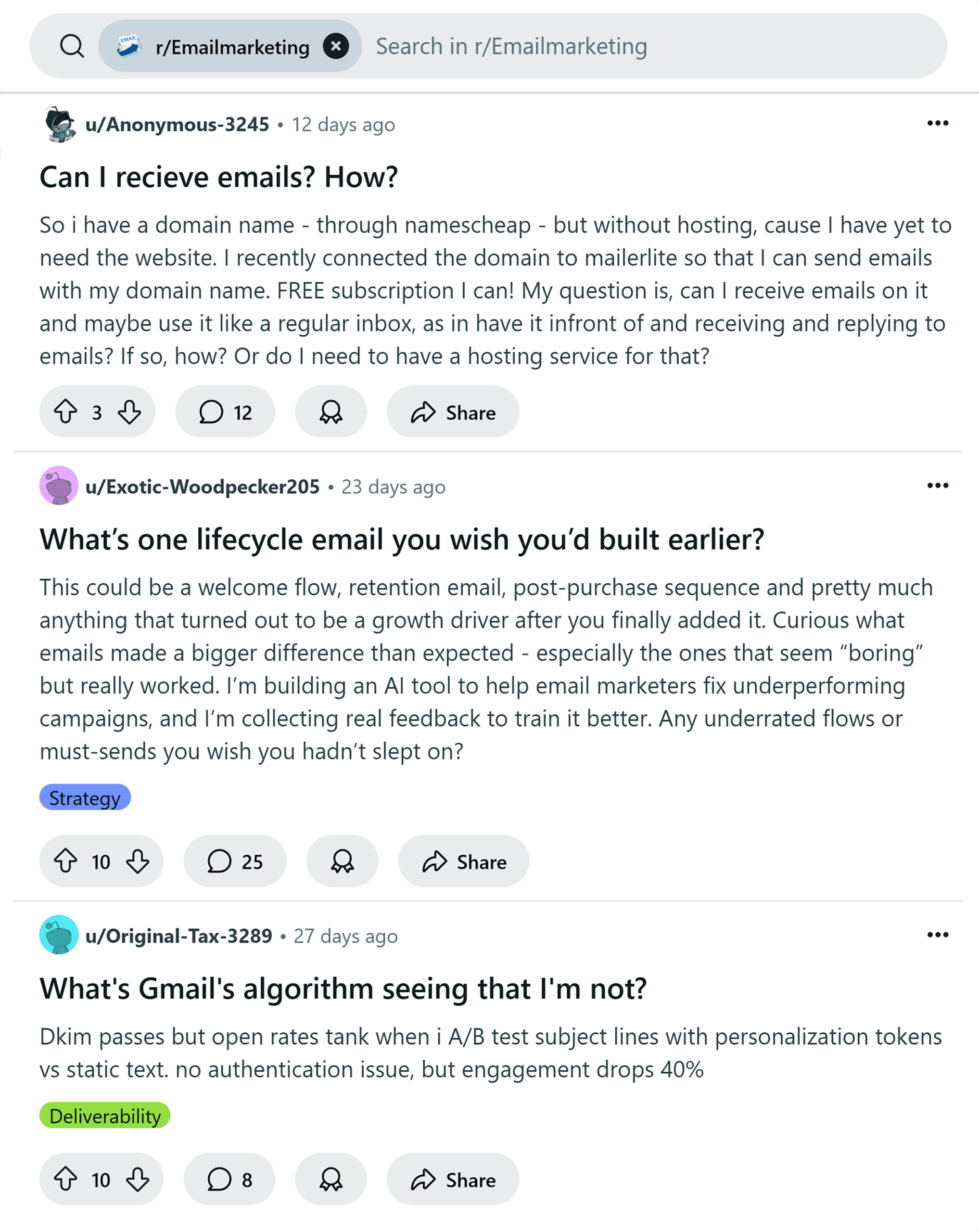 Reddit – Question based threads