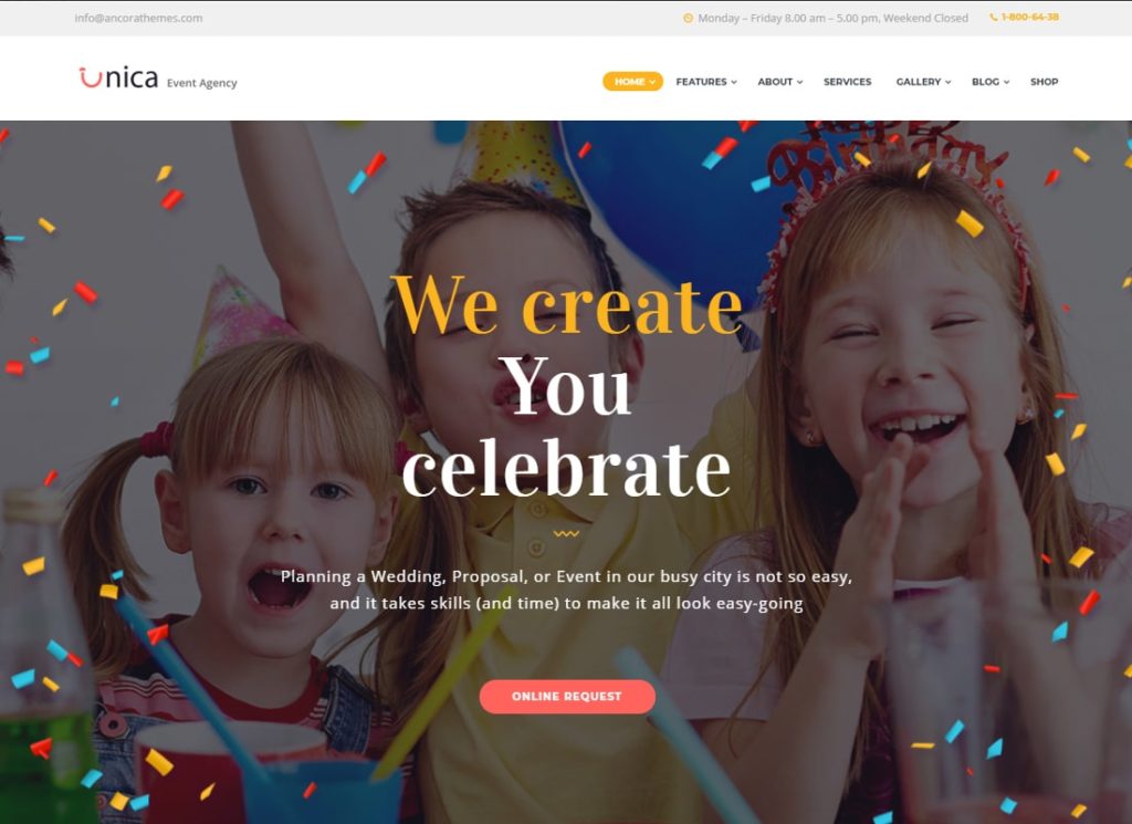 Unica | Event Planning Birthday & Wedding Agency WordPress Theme