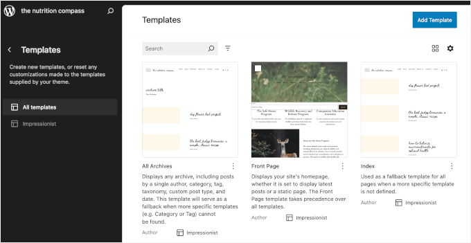 Selecting a template to add search function with live autocomplete