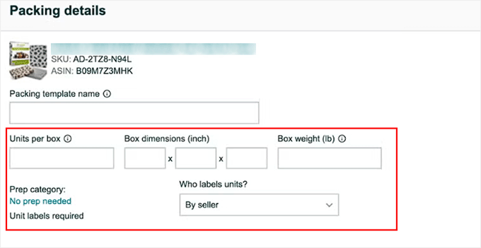 Configure packing details