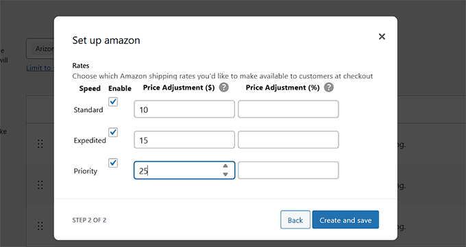 Set shipping rates for amazon shipping methods
