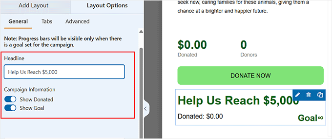 Configure headline and campaign information for the fundraising thermometer in Charitable Configure headline and campaign information for the fundraising thermometer in Charitable