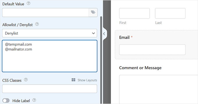 Create a denylist in WPForms