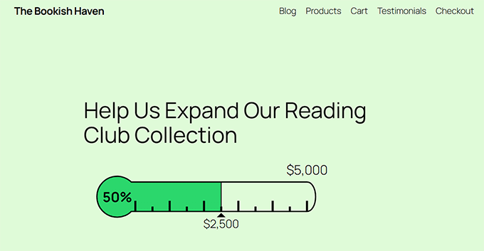 Fundraising thermometer preview in a block theme Fundraising thermometer preview in a block theme