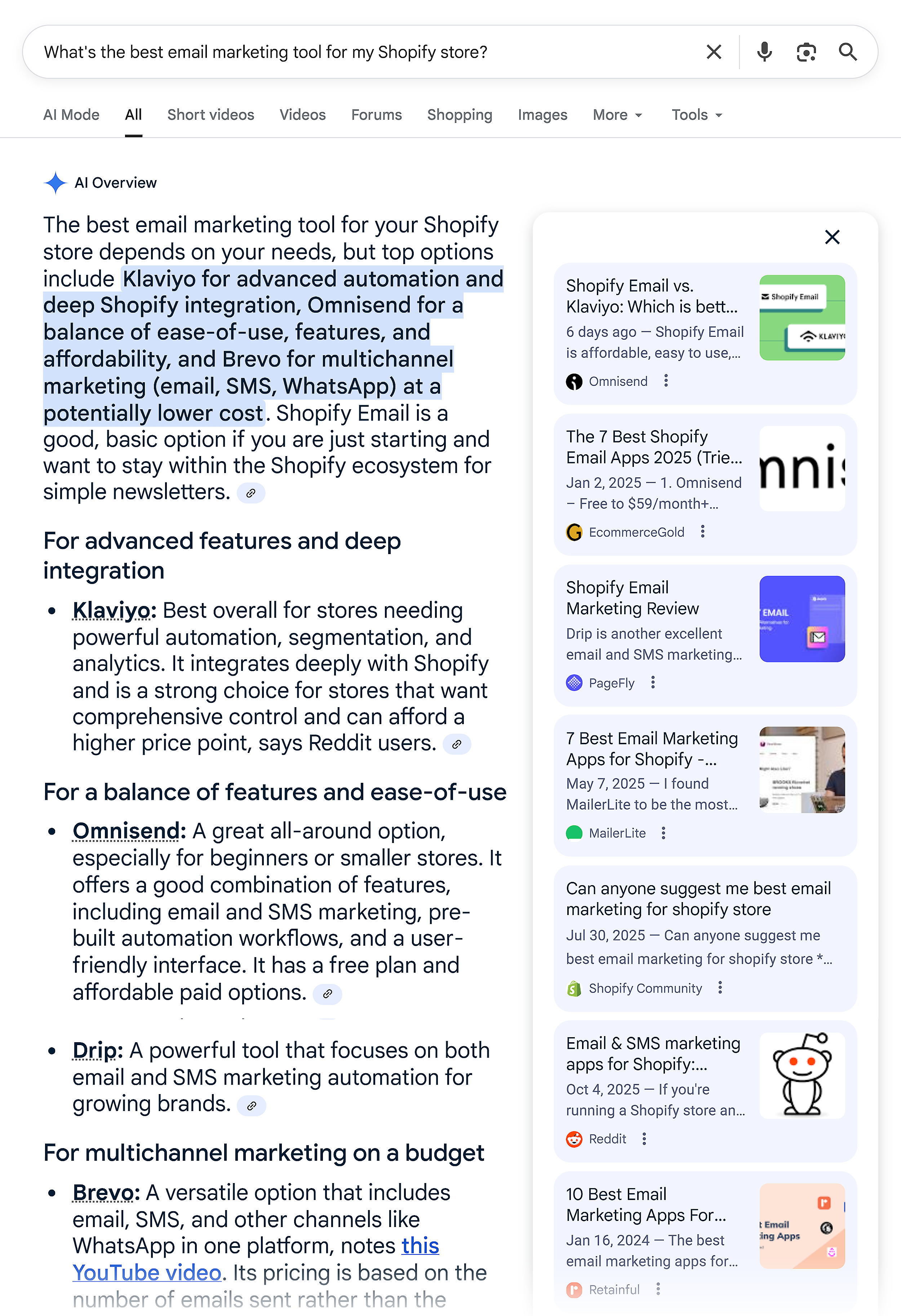 Google SERP &ndash; Best email marketing tool