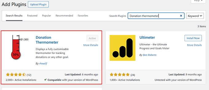 Install and activate the Donation Thermometer plugin Install and activate the Donation Thermometer plugin