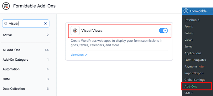 Install the Visual Views addon in Formidable Forms Install the Visual Views addon in Formidable Forms