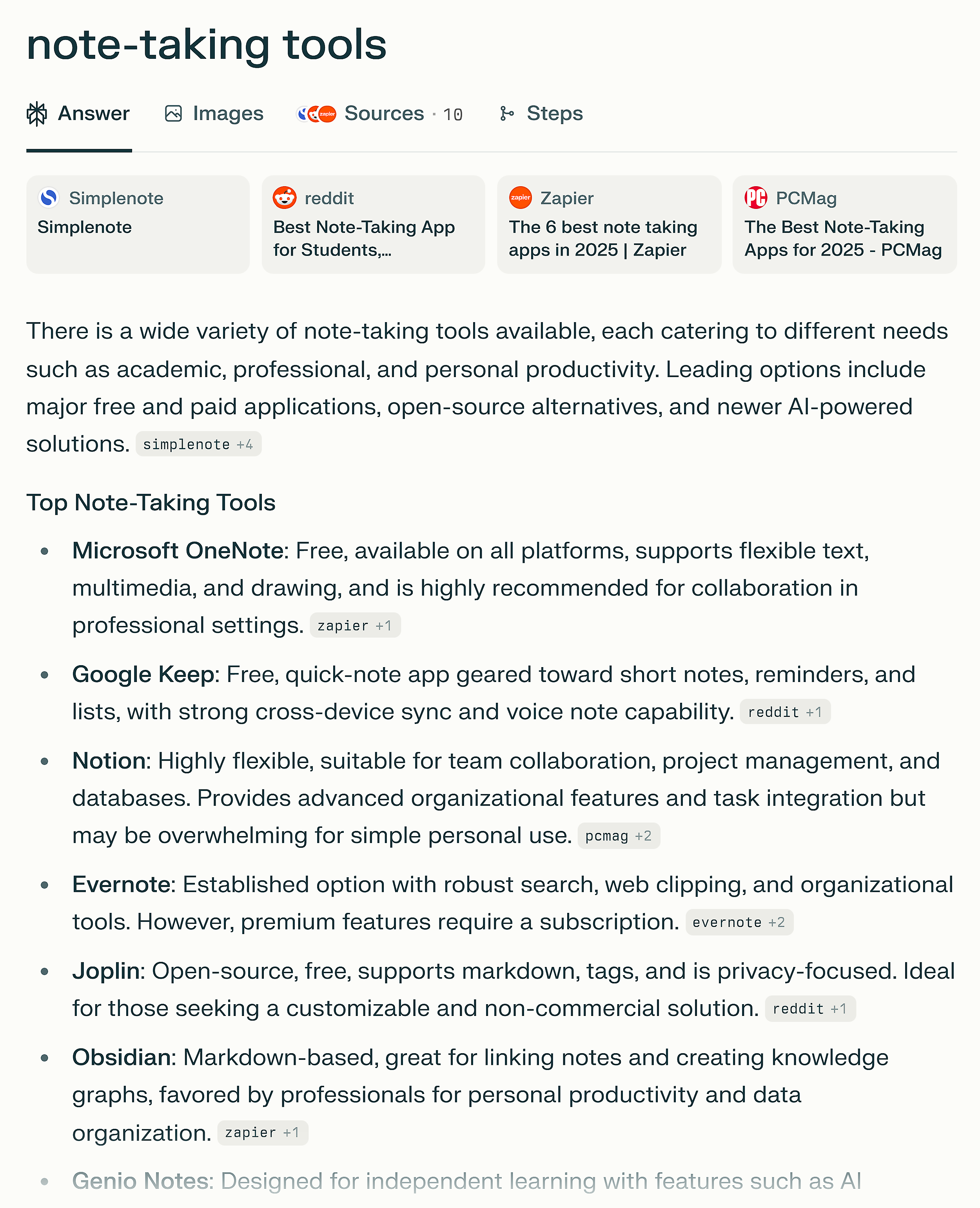 Perplexity &ndash; Note-taking tools