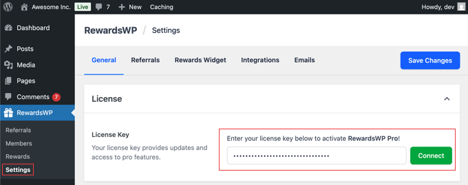 Enter Your RewardsWP License Key