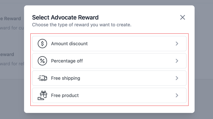 Selecting a Reward Type in RewardsWP