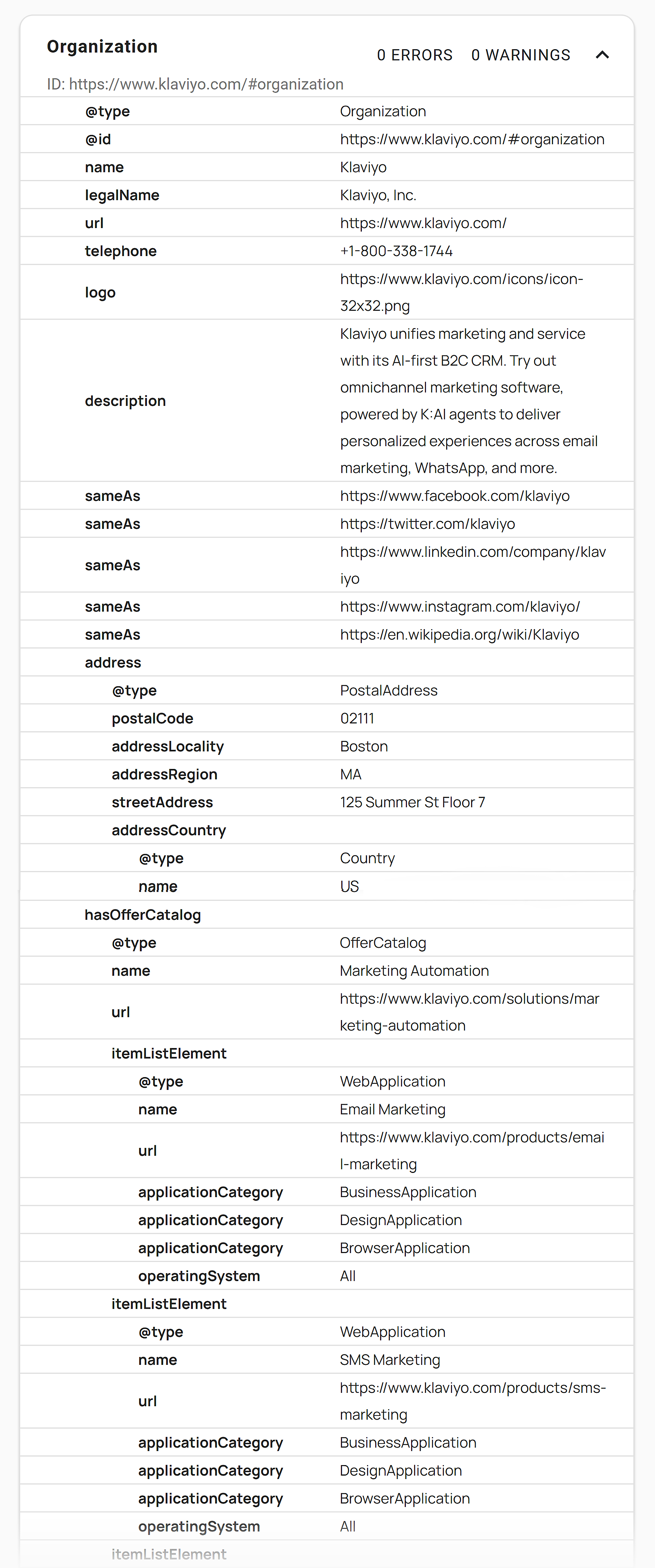 Schema Markup Validator &ndash; Klaviyo &ndash; Organization