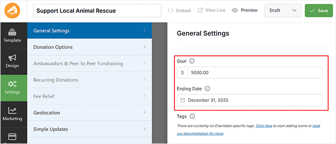 Set a goal for your fundraising thermometer in Charitable Set a goal for your fundraising thermometer in Charitable