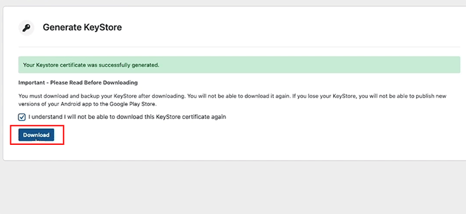Download KeyStore file Download KeyStore file