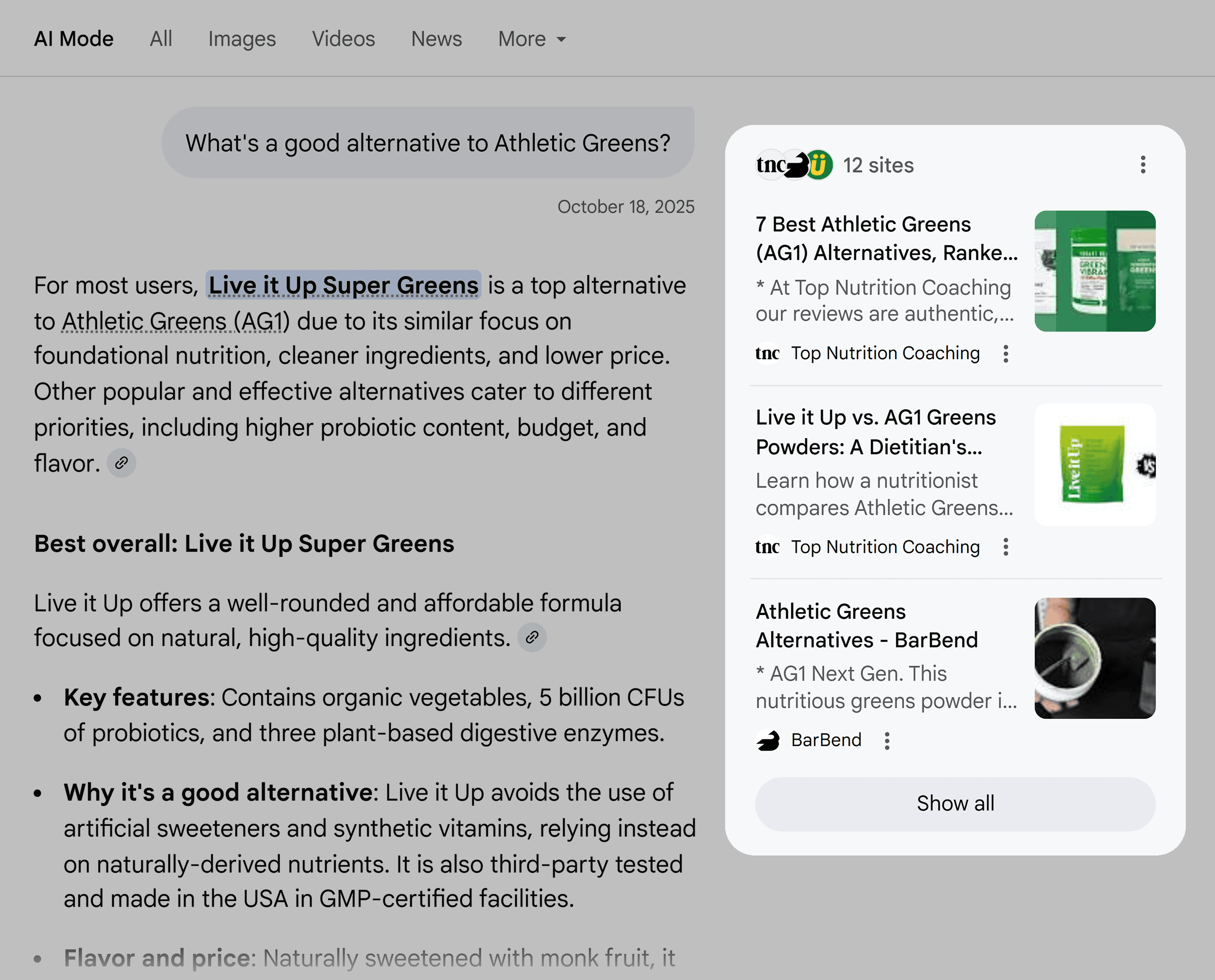 AI Mode &ndash; Comparison articles