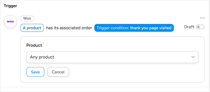 Choose the products that will trigger the recipe