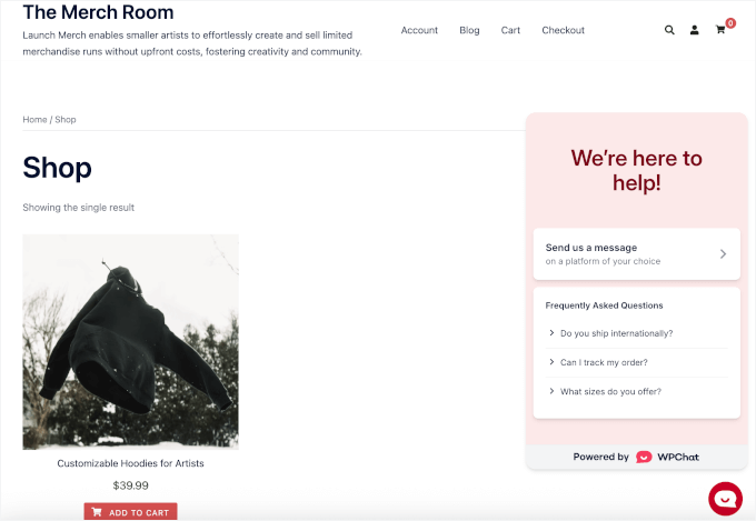 WhatsApp click-to-chat button on a live WordPress site