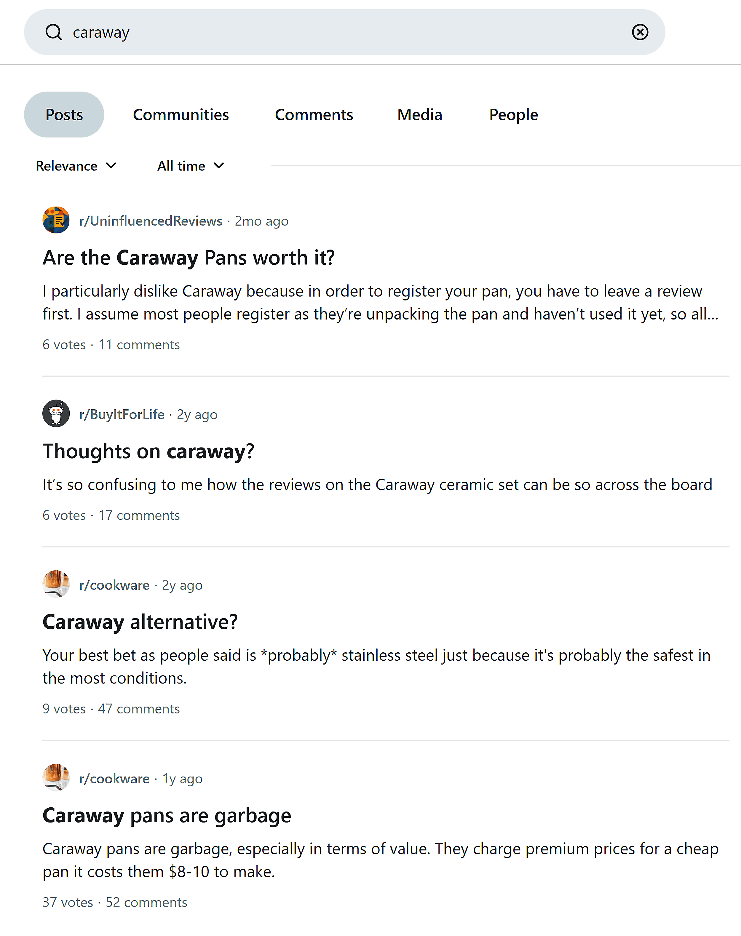 Reddit &ndash; Caraway search