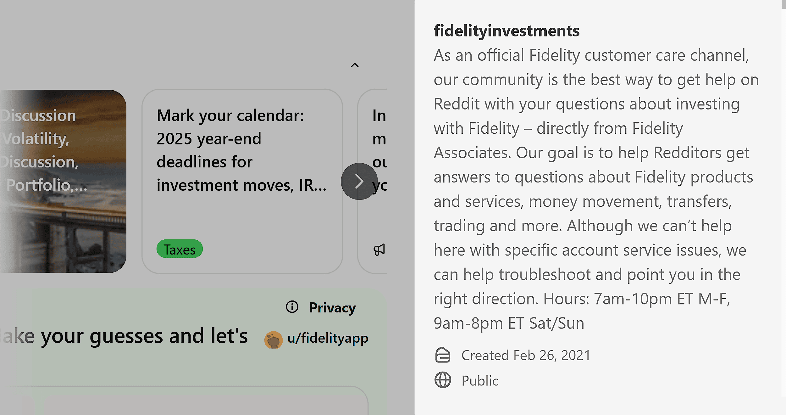 Reddit &ndash; r/fidelityinvestments &ndash; Description