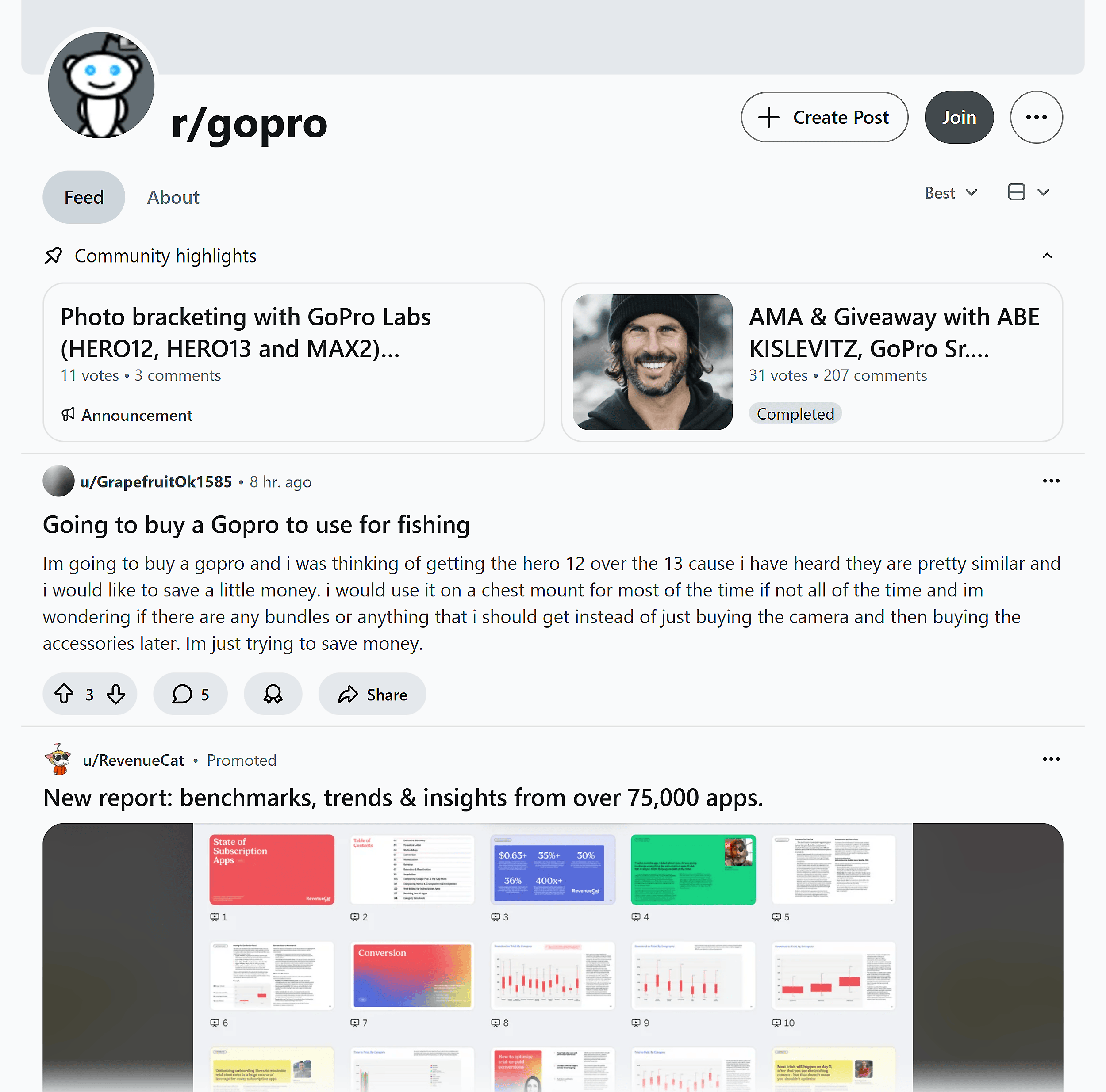 Reddit &ndash; r/gopro product space