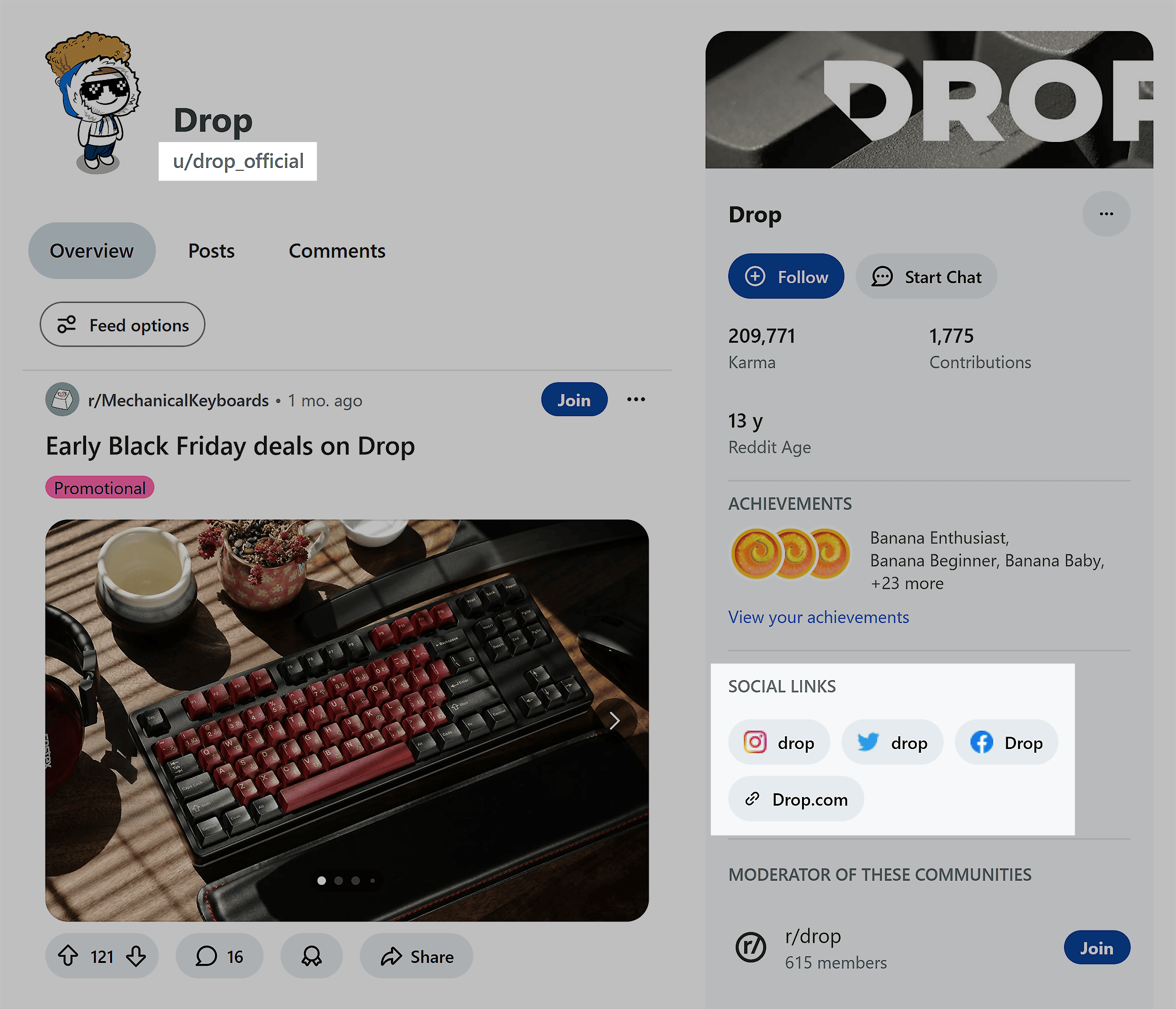 Reddit &ndash; u/drop_official &ndash; Social links