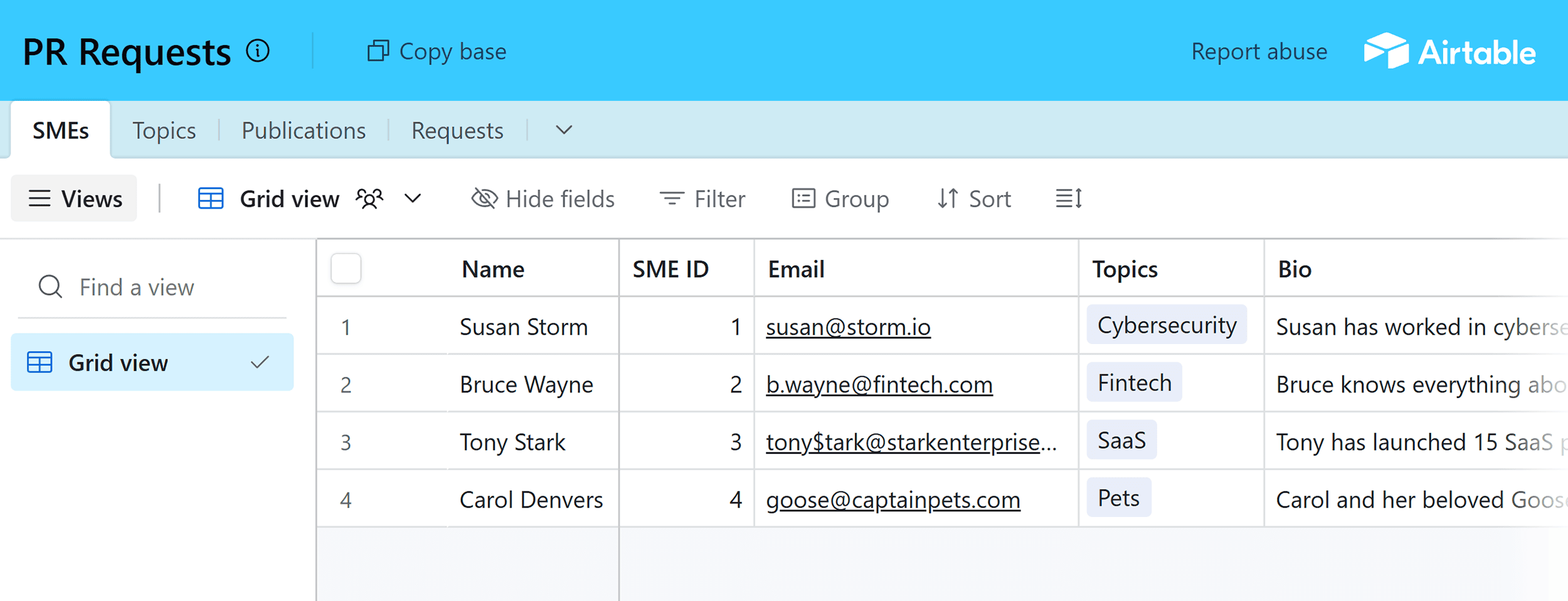 Airtable &ndash; PR Requests &ndash; SMEs