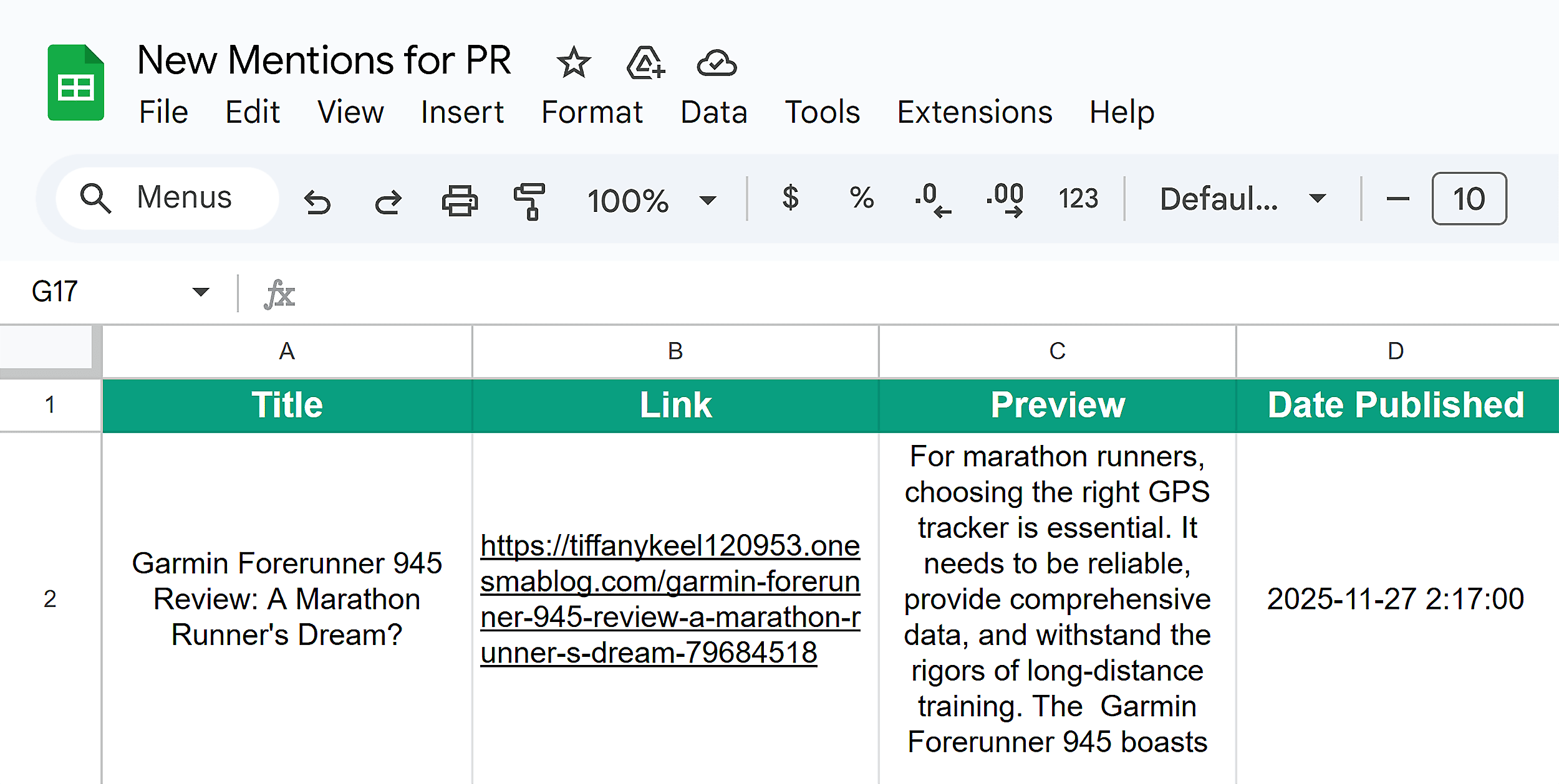 Automation ads new articles into spreadsheet