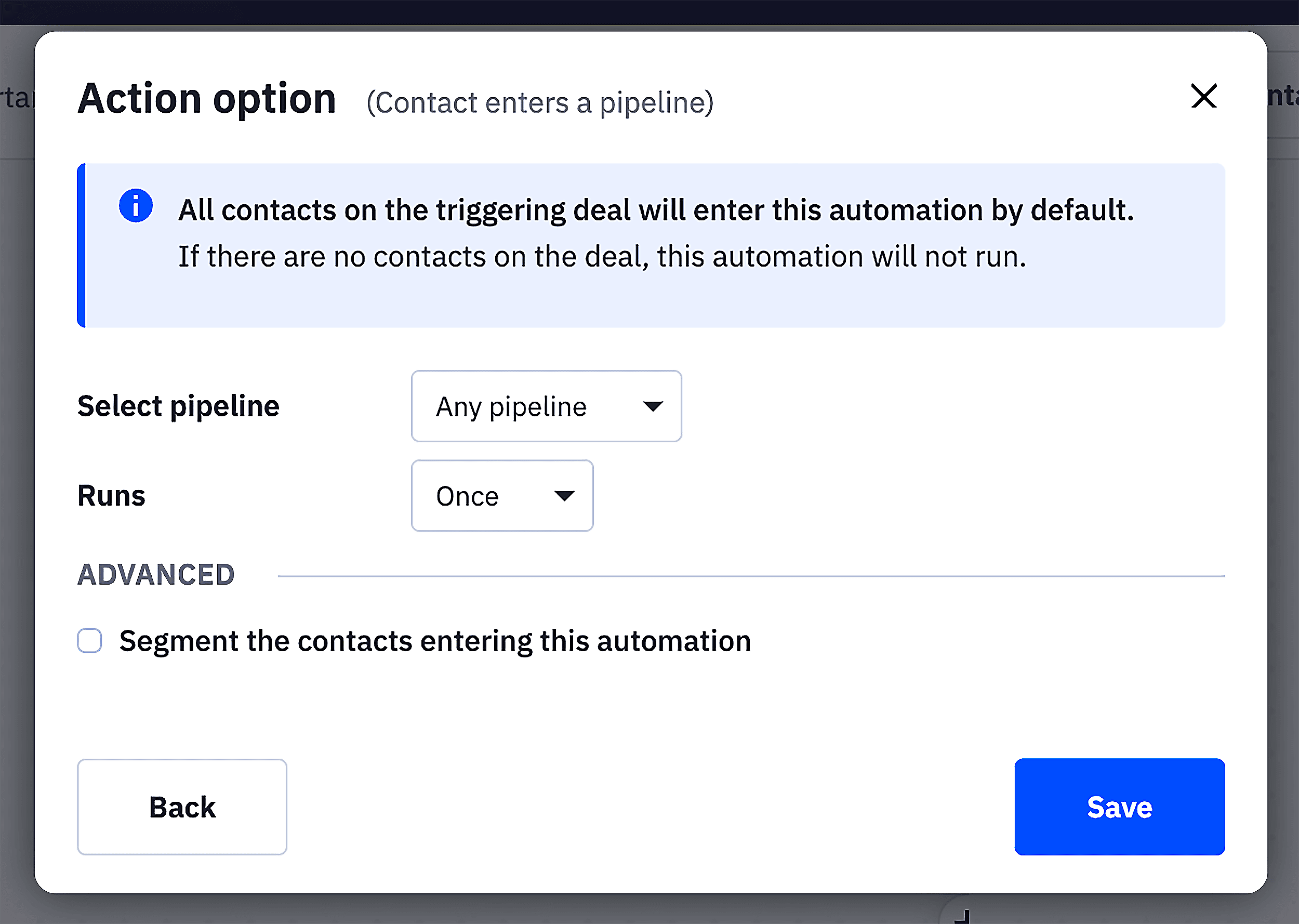 Contact enters a pipeline