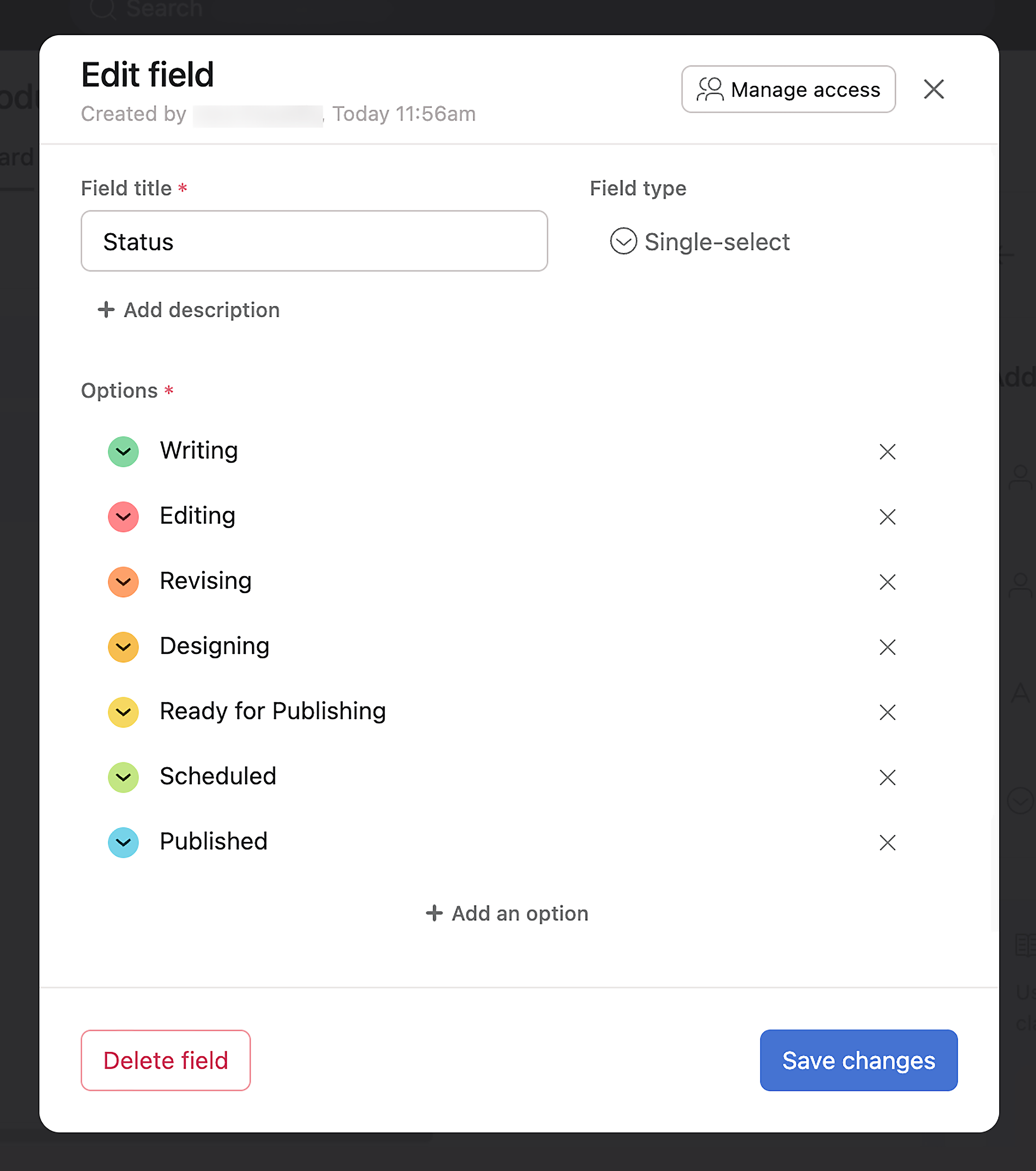 Edit field &ndash; Save changes