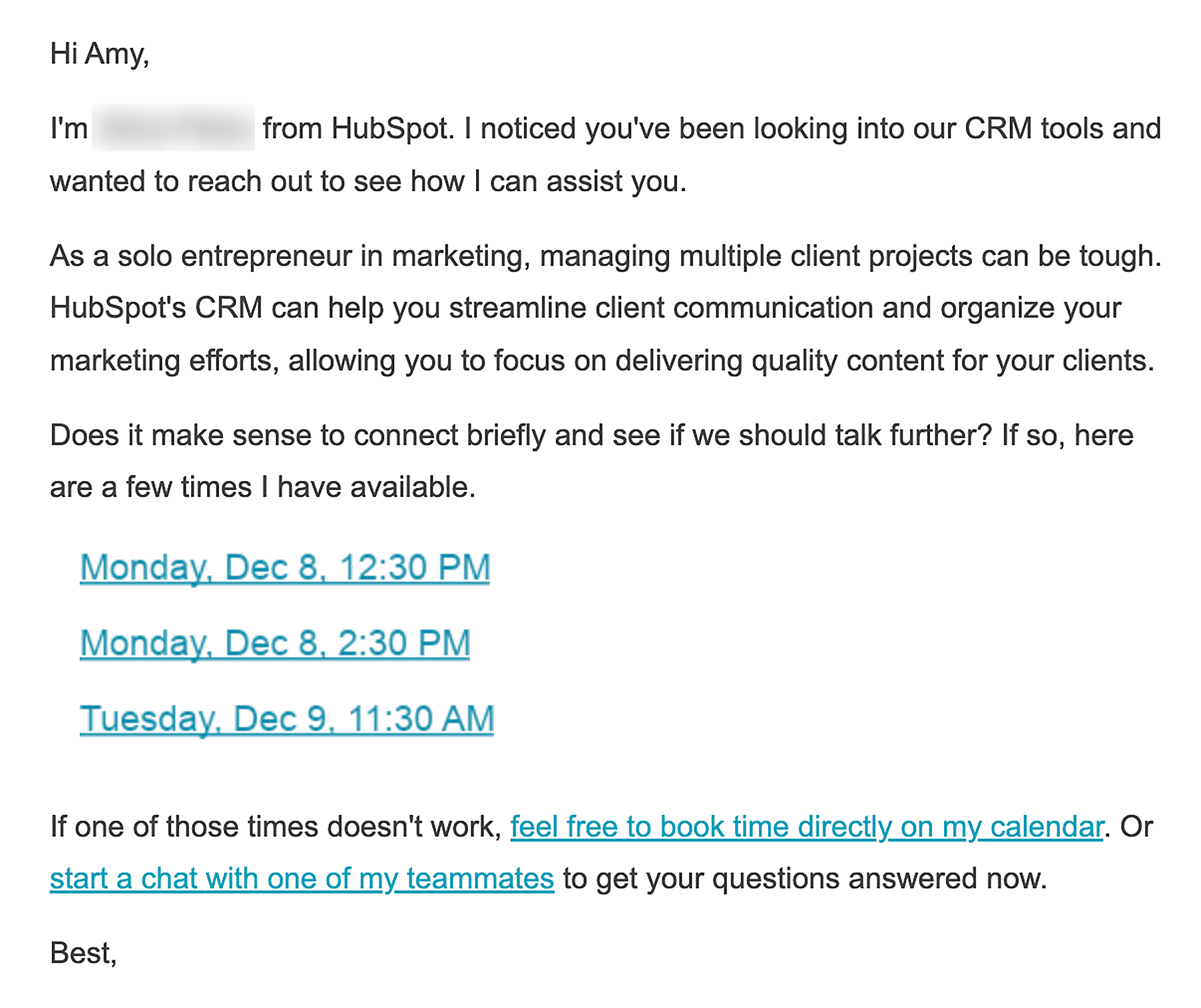 Example from HubSpot
