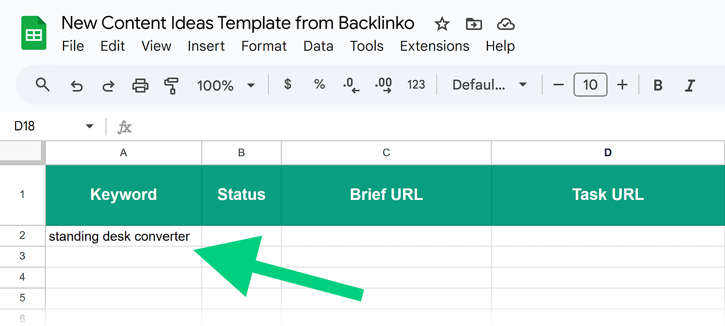 New Content Ideas Template from Backlinko &ndash; Add a new keyword