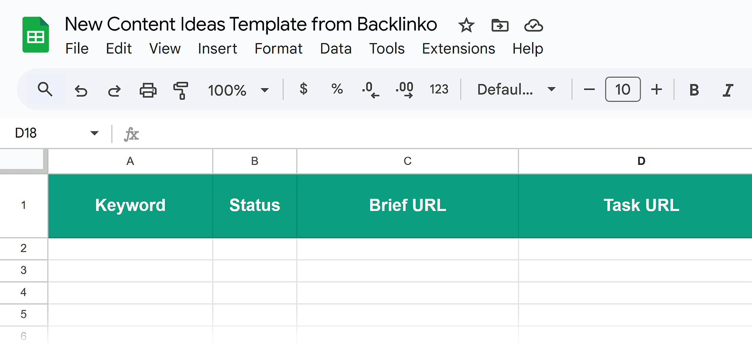 New Content Ideas Template from Backlinko &ndash; Empty