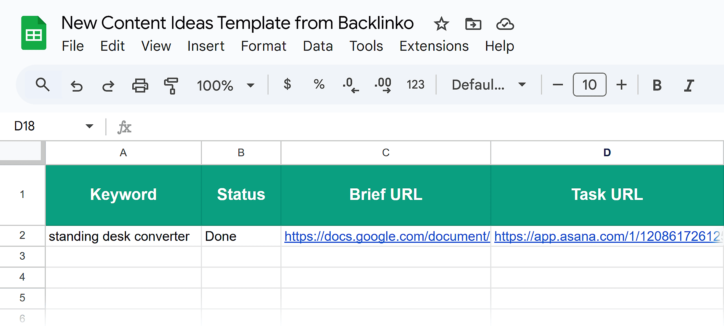 New Content Ideas Template from Backlinko