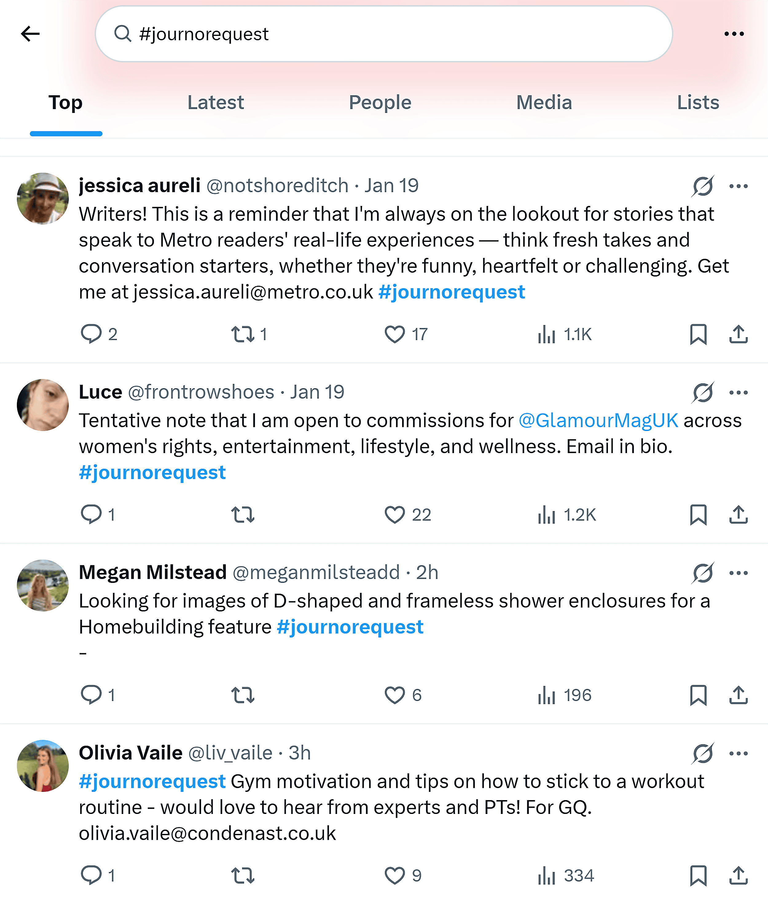 X &ndash; Hashtag &ndash; #journorequest