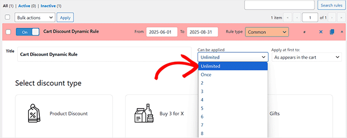 Choose the number of times the dynamic rule can be applied